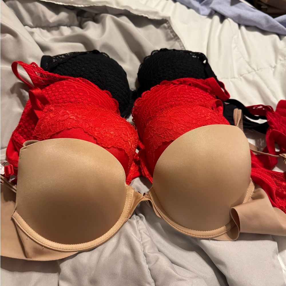 Elegant Lace Women's Intimates Set - Red, Black, and Tan bundle